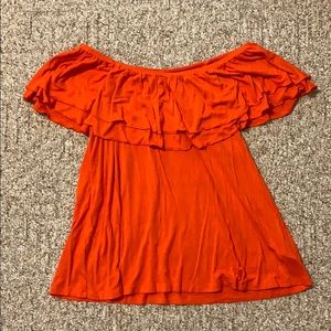 Off the shoulder shirt. Red/orange. Size small